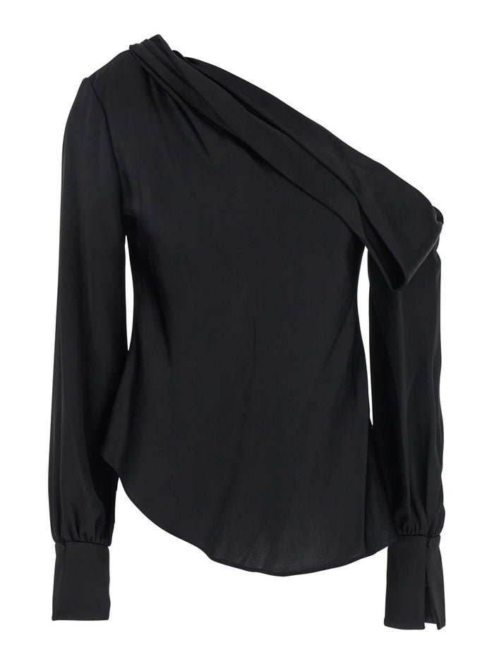 Alice Black One-Shoulder Top With Asymmetric Neckline And Cut-Out Cuffs Tech Fabric Woman Acetate Polyester Tops