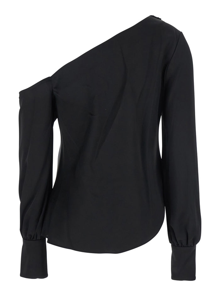 Alice Black One-Shoulder Top With Asymmetric Neckline And Cut-Out Cuffs Tech Fabric Woman Acetate Polyester Tops