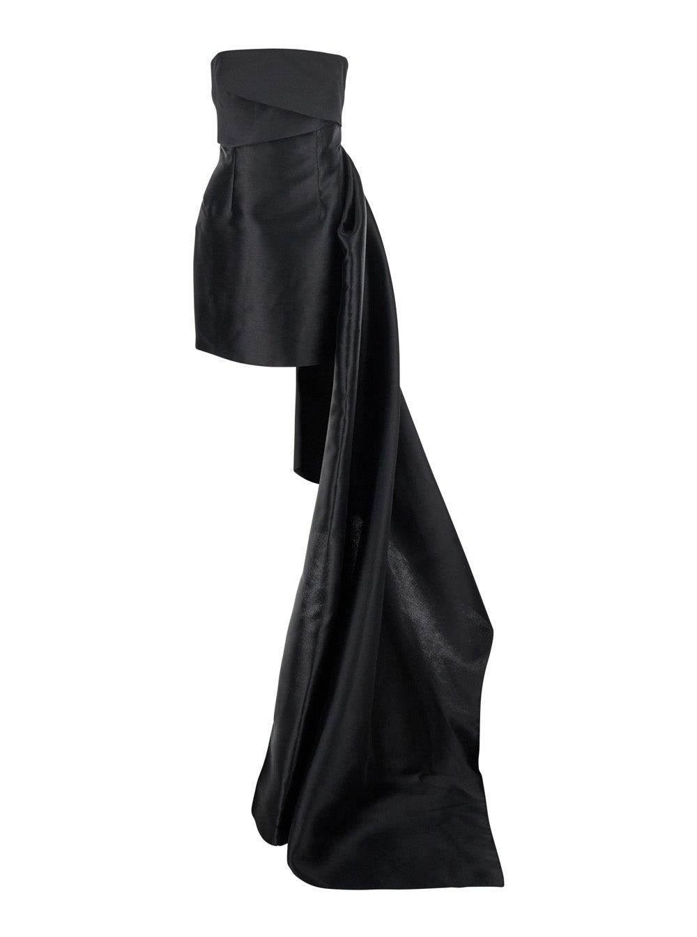 Meyer Black Mini Dress With Boned Bodice And Train Tech Fabric Stretch Woman