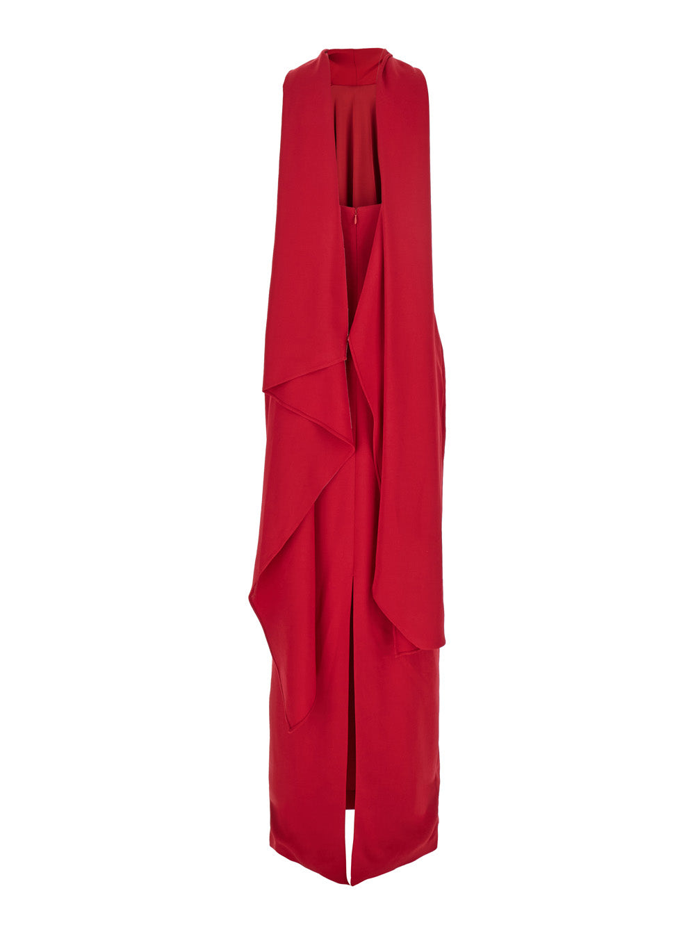 Emerson Red Sleeveless Long Dress with Halterneck and Attatched Scarf on the Rear in Viscose Stretch Woman