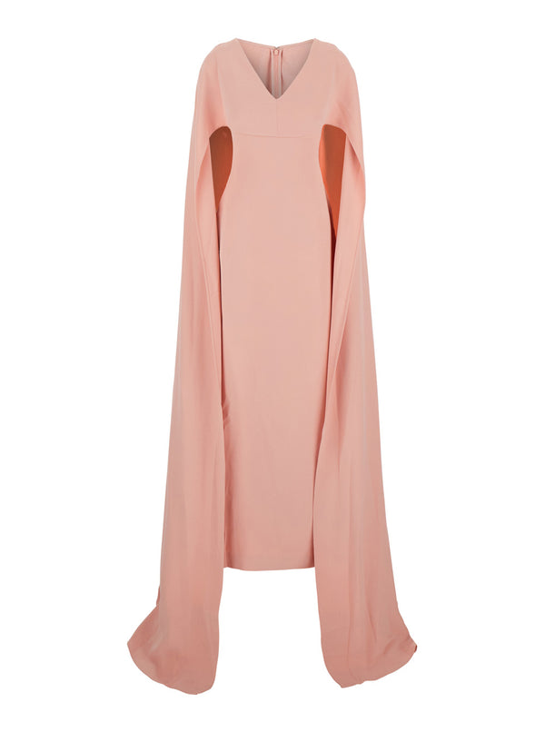 Pink Long Dress With V Neck And Slit Polyester