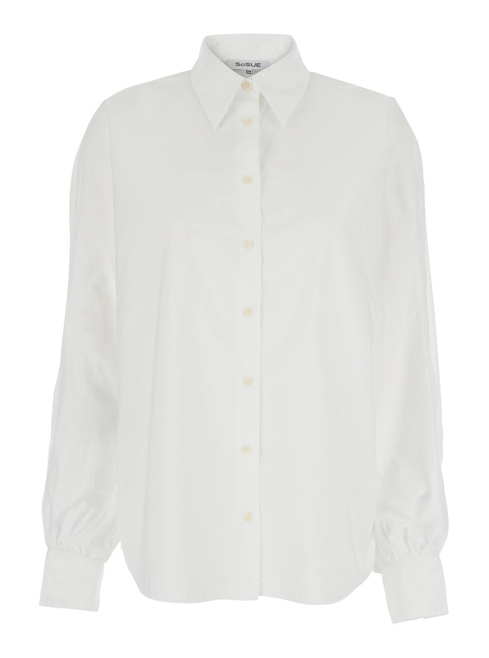 Antonia White Blouse With Classic Collar And Front Closure Buttons Cotton Woman Shirts Blouses