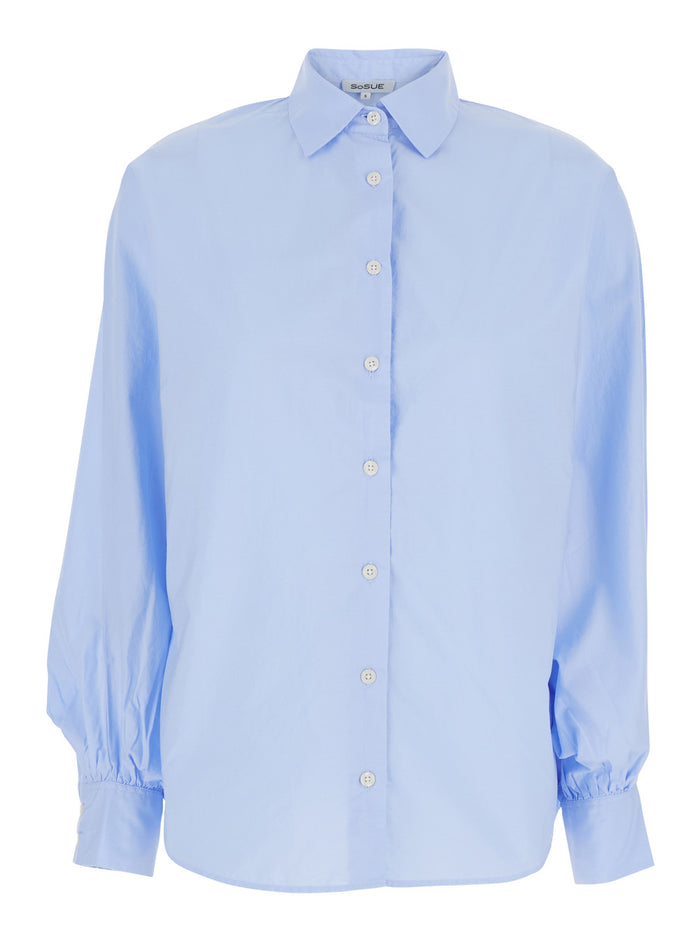 Antonia Light Blue Blouse With Classic Collar And Front Closure Buttons Cotton Woman Shirts Blouses