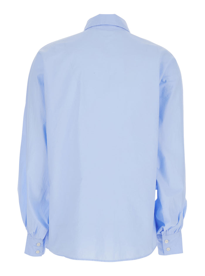 Antonia Light Blue Blouse With Classic Collar And Front Closure Buttons Cotton Woman Shirts Blouses