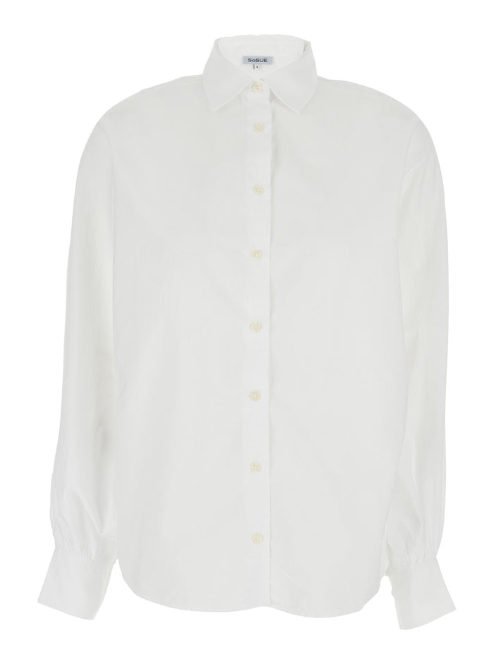 Antonia White Blouse With Classic Collar And Front Closure Buttons Cotton Woman Shirts Blouses