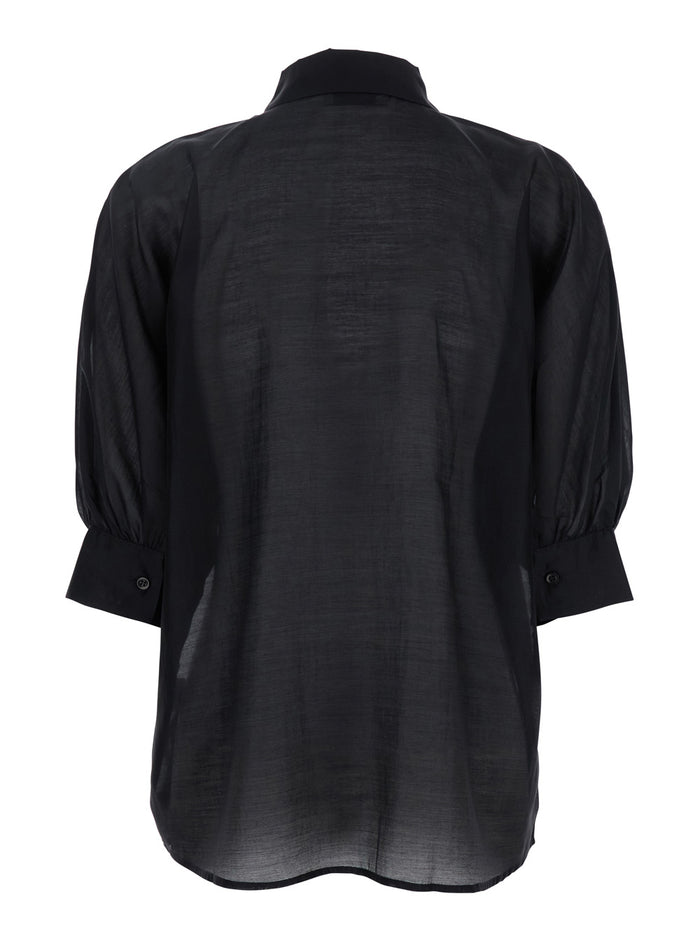 Antonia Black Blouse With Classic Collar And Front Closure Buttons Tech Fabric Woman Lyocell Polyester Shirts Blouses