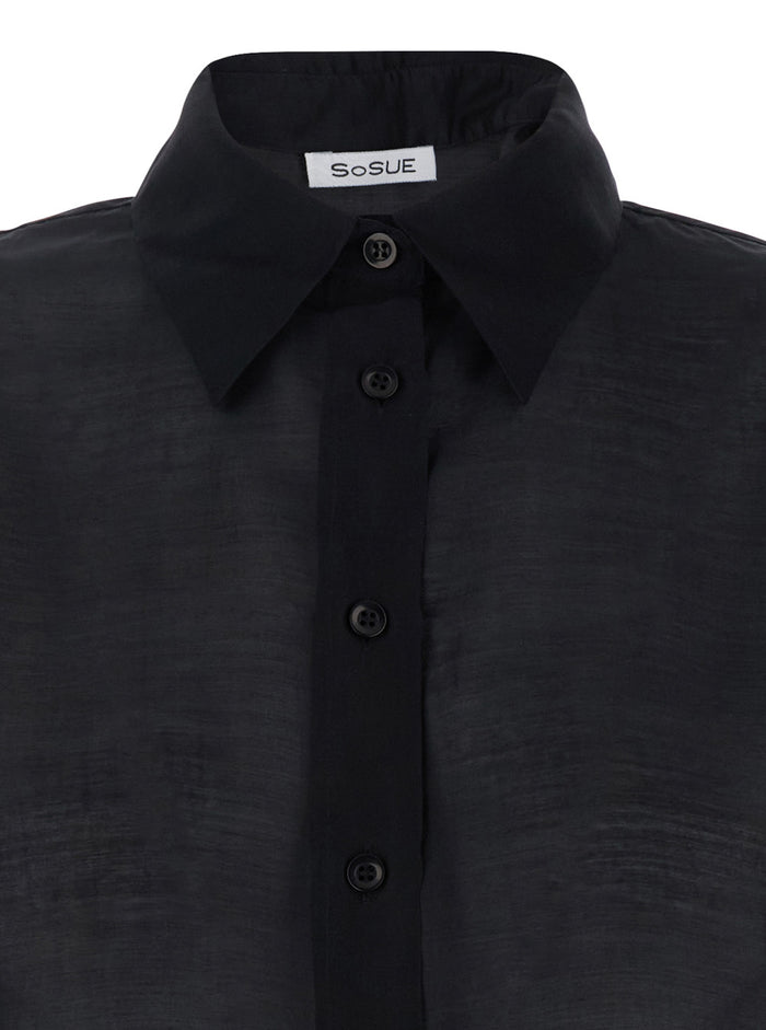 Antonia Black Blouse With Classic Collar And Front Closure Buttons Tech Fabric Woman Lyocell Polyester Shirts Blouses