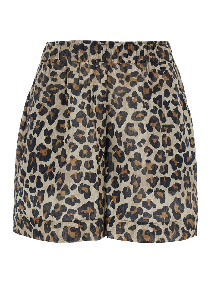Multicolor Shorts With Elasticated Waist And All-Over Leopard Motif Cotton Woman Bermuda