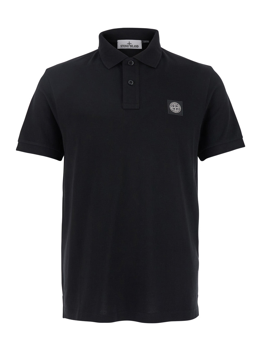 Black Polo Shirt With Classic Collar And Logo Patch On The Front Cotton Stretch Man Elastane Tshirts