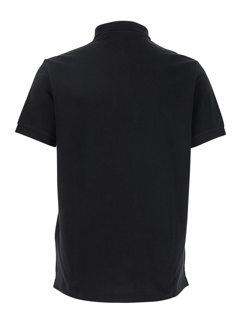 Black Polo Shirt With Classic Collar And Logo Patch On The Front Cotton Stretch Man Elastane Tshirts