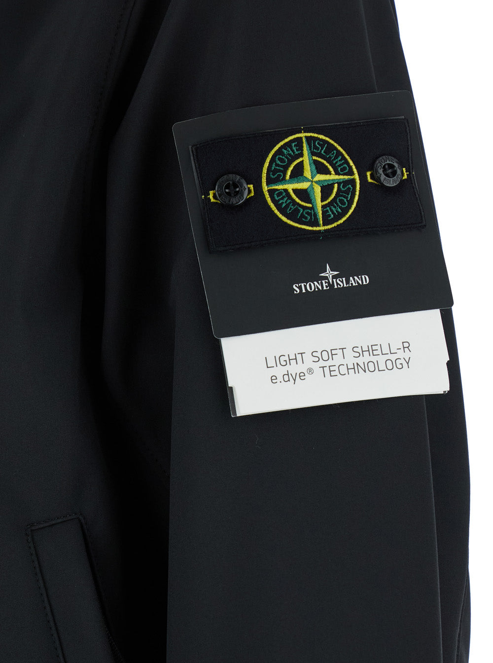 Black Jacket With Hood Buttons And Logo Patch On The Sleeve Tech Fabric Stretch Man Polyester Elastane