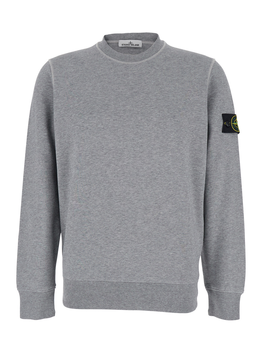 Grey Crewneck Sweatshirt With Logo Patch On The Sleeve Cotton Man Sweatshirts