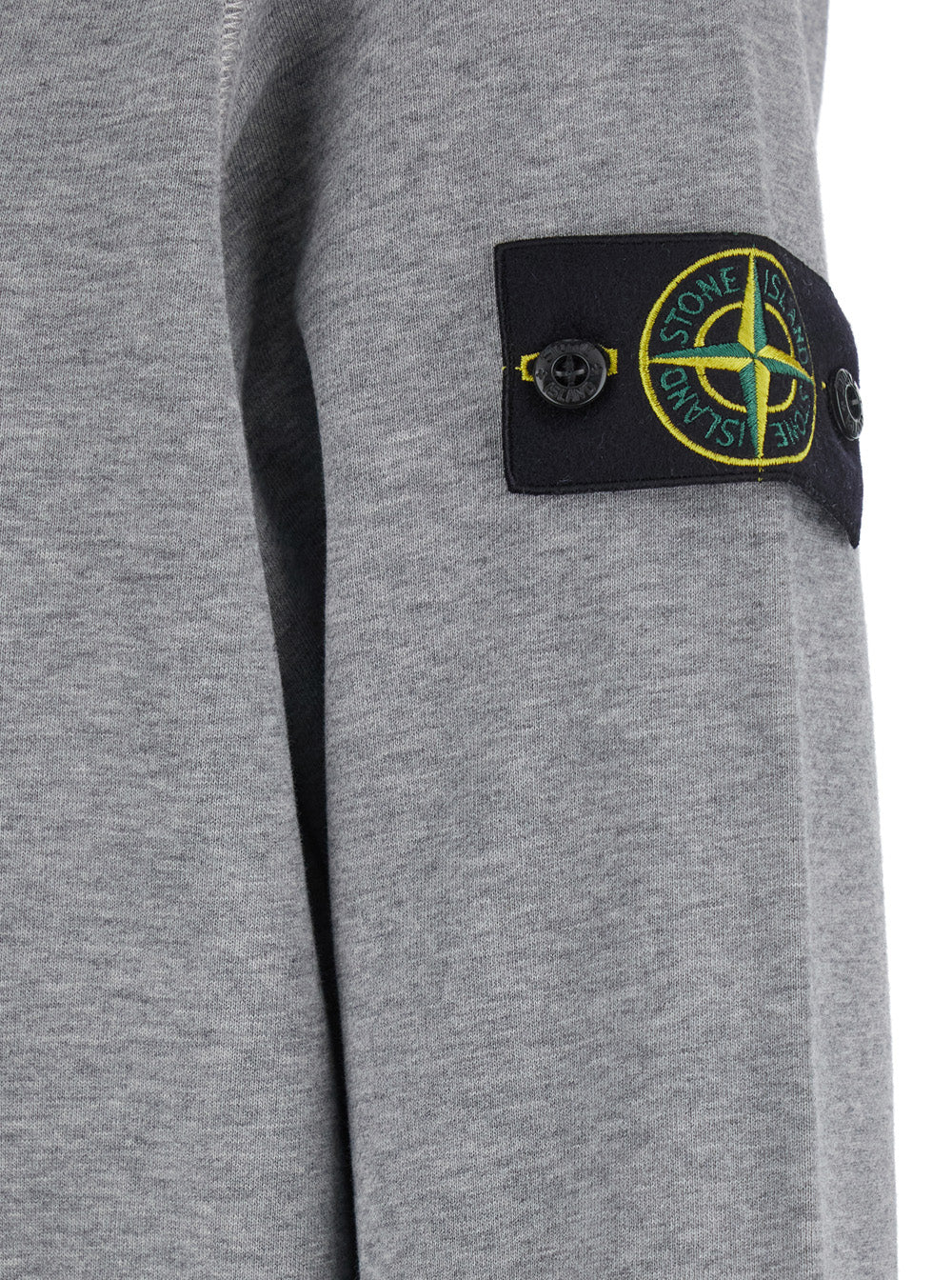 Grey Crewneck Sweatshirt With Logo Patch On The Sleeve Cotton Man Sweatshirts