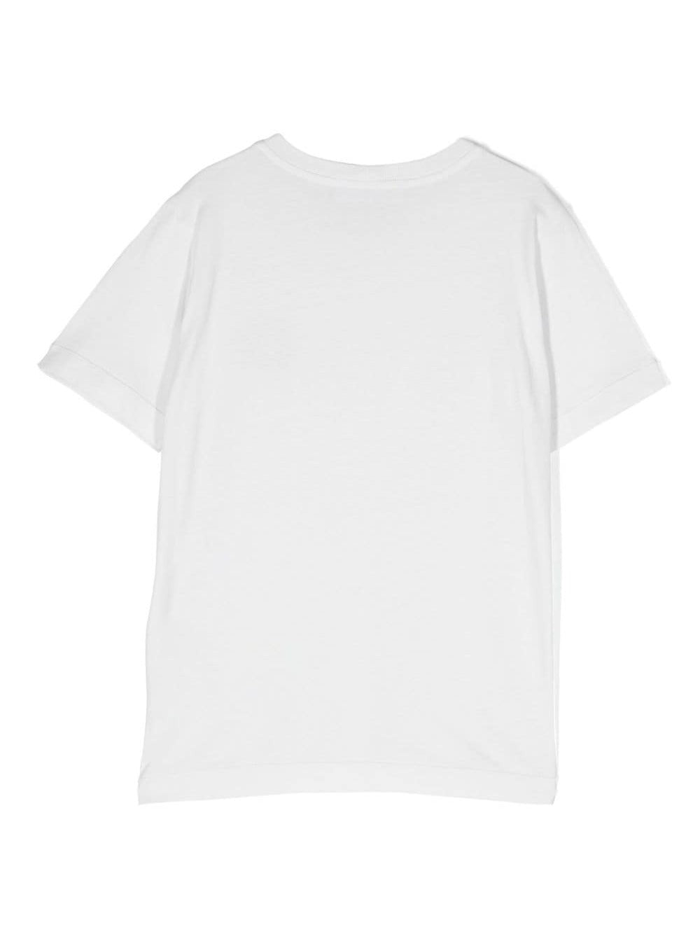 White Crewneck Short-sleeved T-shirt and Contrasting Patch Logo in Cotton Boy Tshirts Polo Shirts
