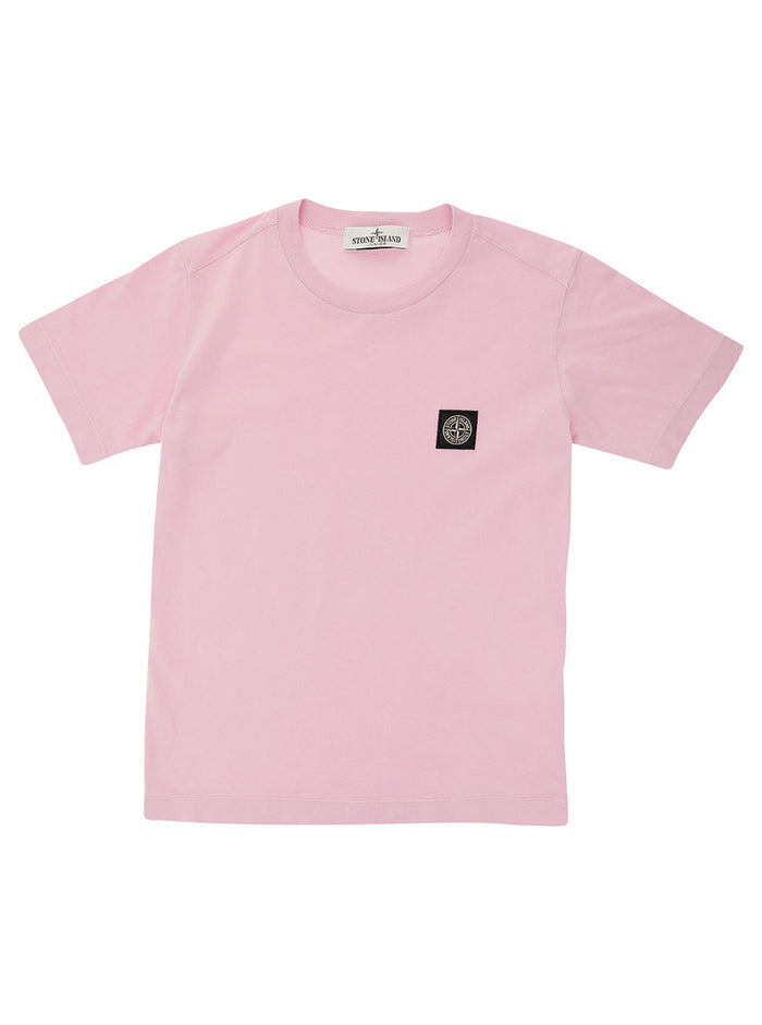 Pink Crewneck T-Shirt With Logo Patch Cotton Boy Tshirts And Polo Shirts