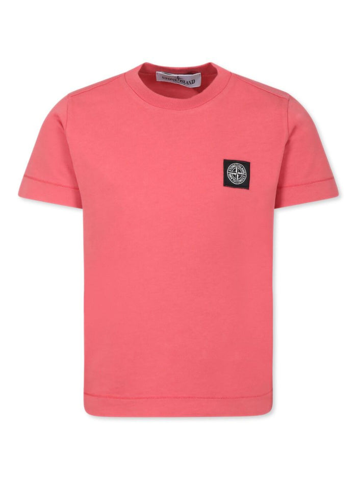 Red T-Shirt With Round Neck And Logo Patch On The Front Cotton Boy Tshirts Polo Shirts