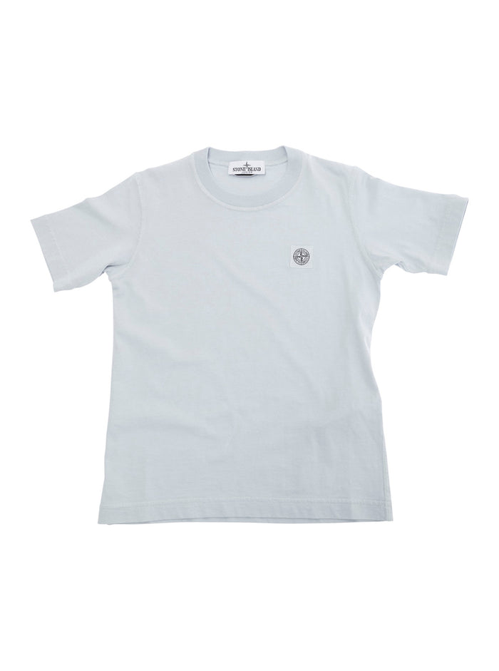 Light Blue T-Shirt With Round Neck And Logo Patch On The Front Cotton Boy Tshirts Polo Shirts