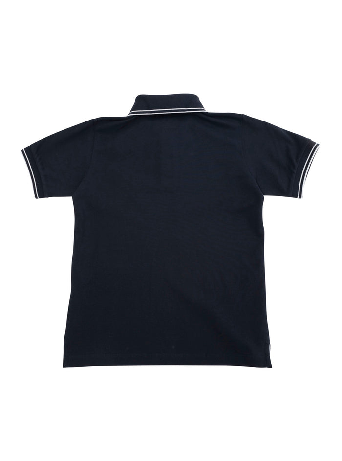 Dark Blue Polo Shirt with Classic Collar and Chest Logo Patch in Cotton Boy Blu Elastan Tshirts