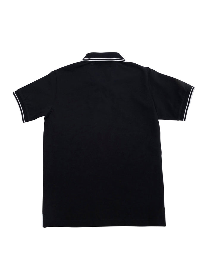 Black Polo Shirt With Classic Collar And Chest Logo Patch Cotton Boy Elastan Tshirts