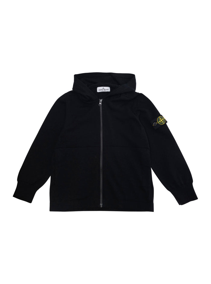 Black Sweatshirt With Hood And Removable Compass Logo Applied On The Sleeve Cotton Boy Sweatshirts