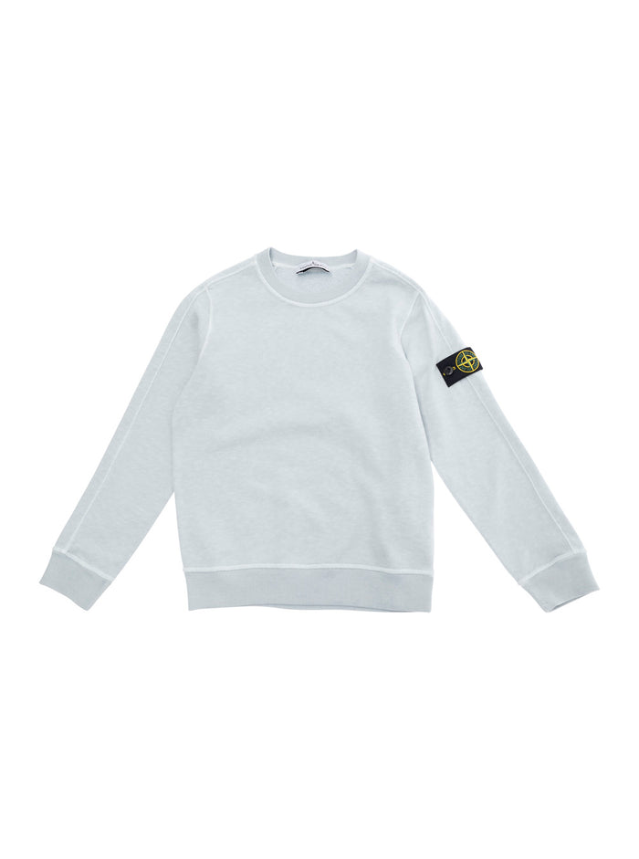 Light Blue Sweatshirt With Round Neck And Logo Patch On The Sleeve Cotton Boy Sweatshirts