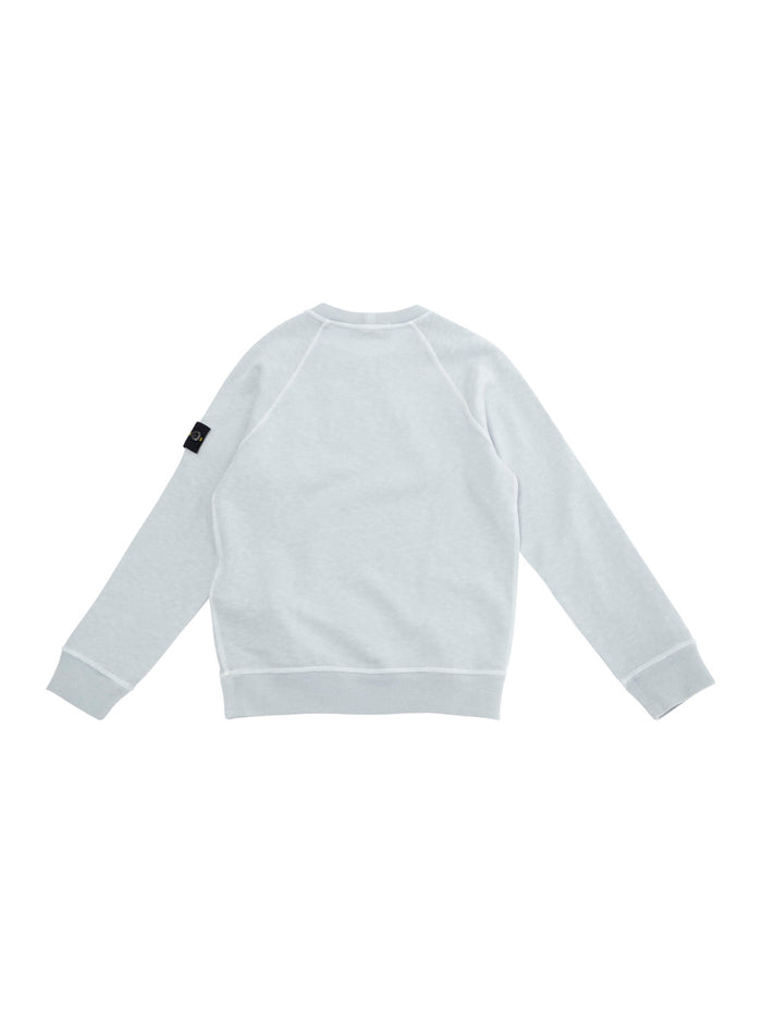Light Blue Sweatshirt With Round Neck And Logo Patch On The Sleeve Cotton Boy Sweatshirts