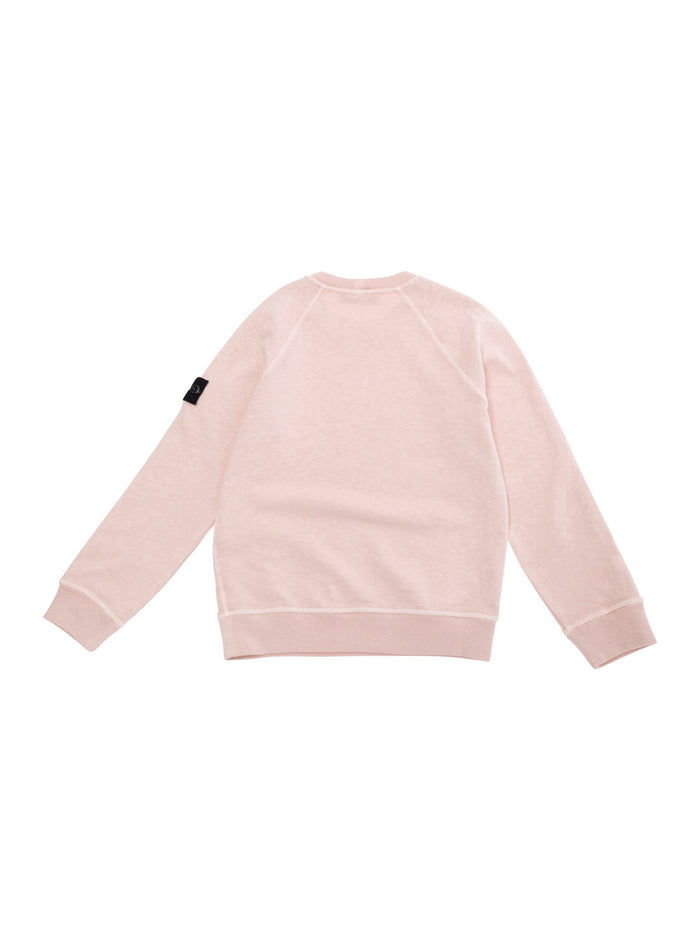 Pink Sweatshirt With Round Neck And Logo Patch On The Sleeve Cotton Boy Sweatshirts