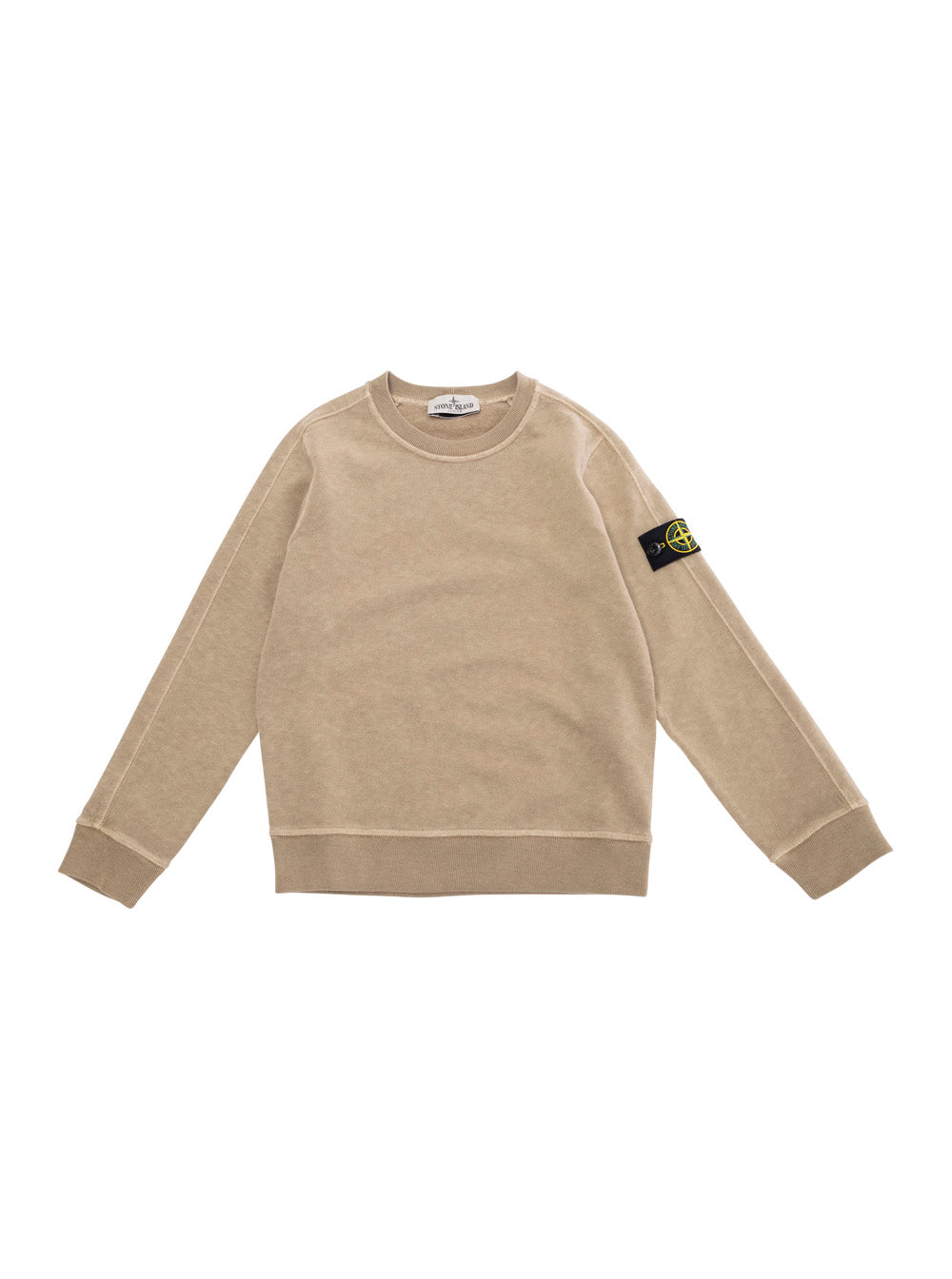 Beige Sweatshirt With Round Neck And Logo Patch On The Sleeve Cotton Boy Sweatshirts
