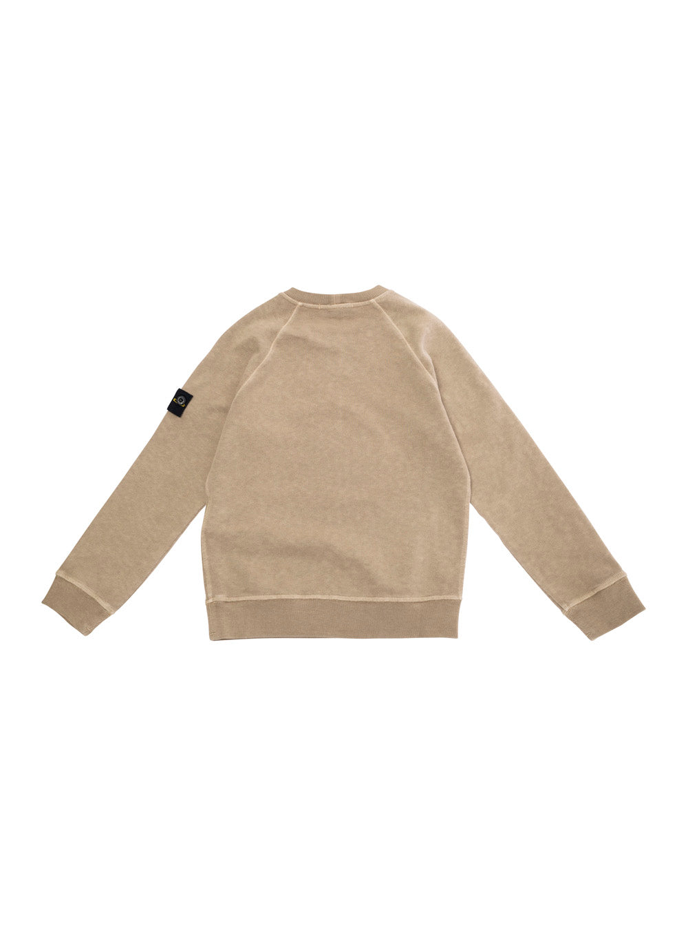 Beige Sweatshirt With Round Neck And Logo Patch On The Sleeve Cotton Boy Sweatshirts