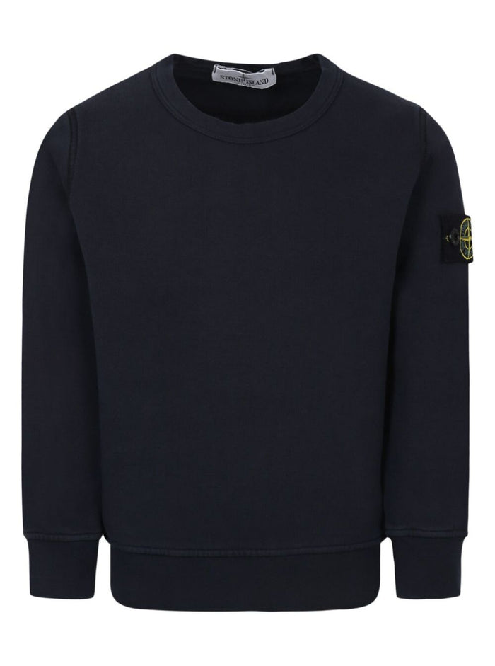 Blue Crewneck Sweatshirt With Logo Patch On The Sleeve Cotton Boy Blu Sweatshirts