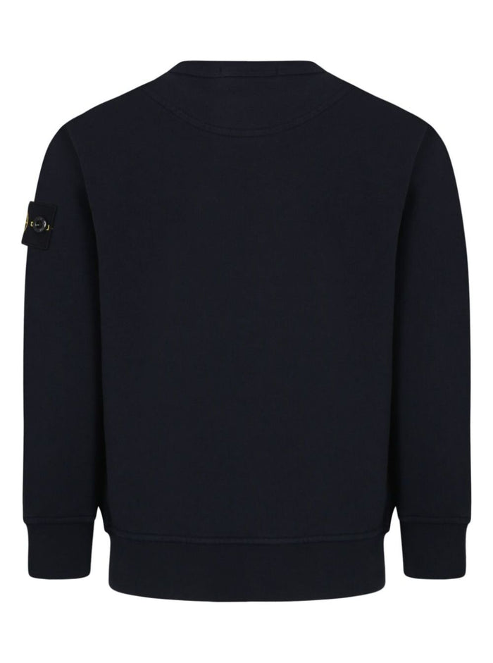 Blue Crewneck Sweatshirt With Logo Patch On The Sleeve Cotton Boy Blu Sweatshirts