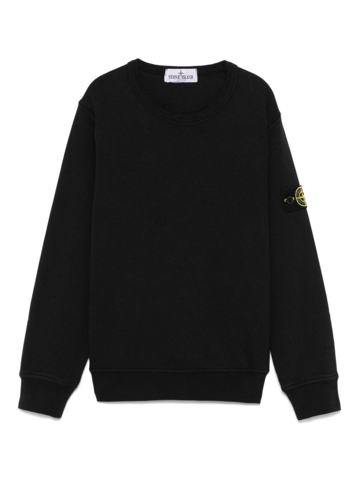 Black Crewneck Sweatshirt With Logo Patch On The Sleeve Cotton Boy Sweatshirts