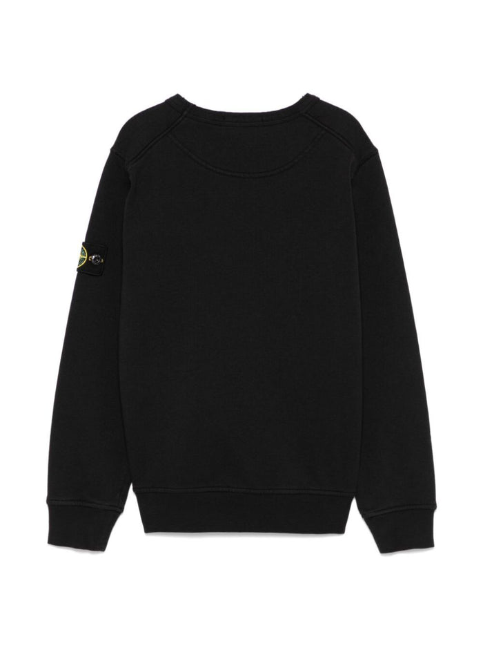 Black Crewneck Sweatshirt With Logo Patch On The Sleeve Cotton Boy Sweatshirts