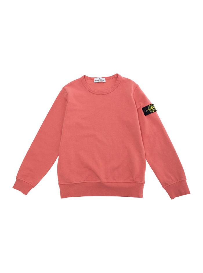Red Crewneck Sweatshirt With Removable Compass Logo Applied On The Sleeve Cotton Boy Sweatshirts
