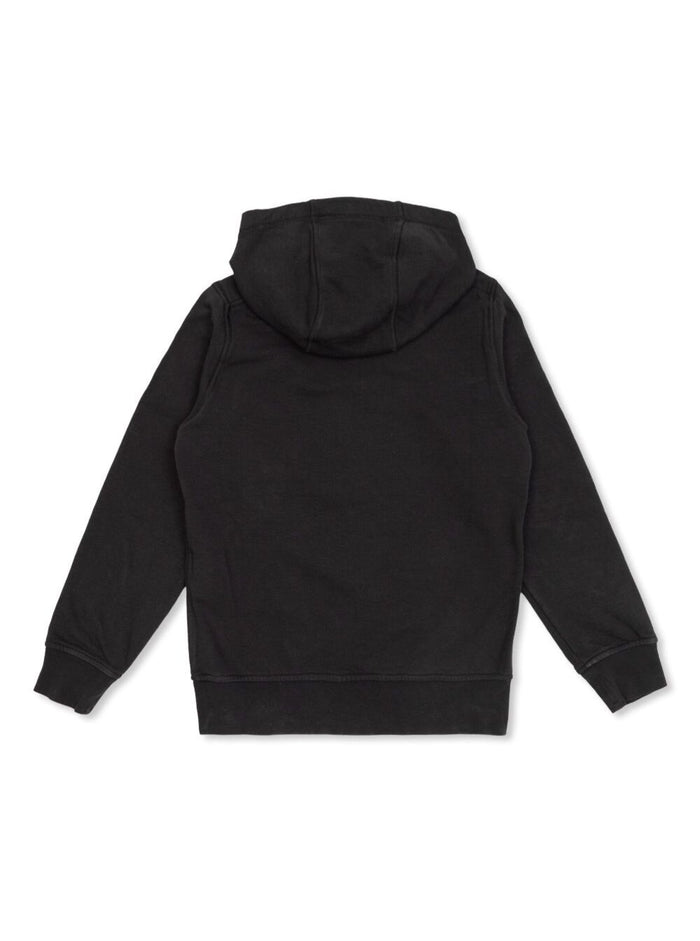 Black Hoodie with Fixed Hood and Maxi Logo Print on the Front in Cotton Boy Sweatshirts
