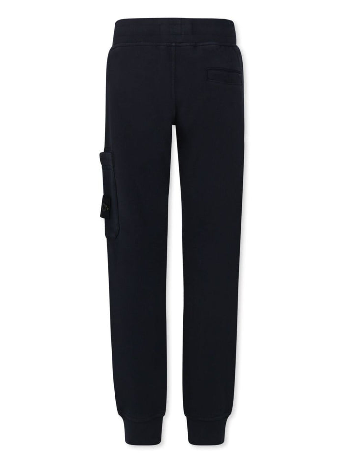 Blue Pants With Elastic And Logo Patch On The Pocket Cotton Boy Blu Trousers