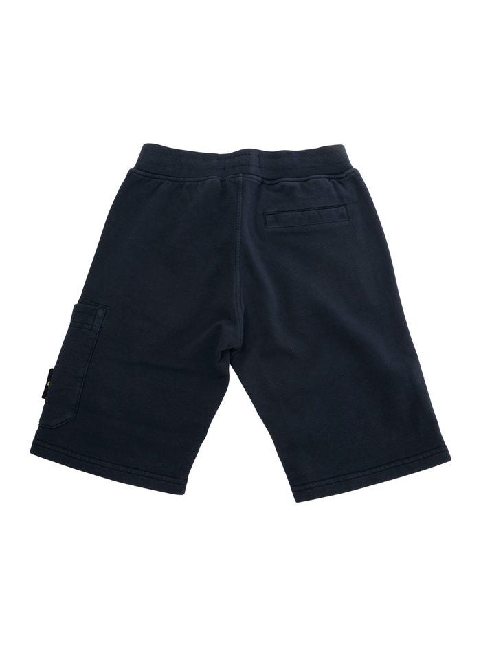Blue Bermuda Pants With Elastic Waist And Logo Patch On The Front Cotton Boy Blu Shorts