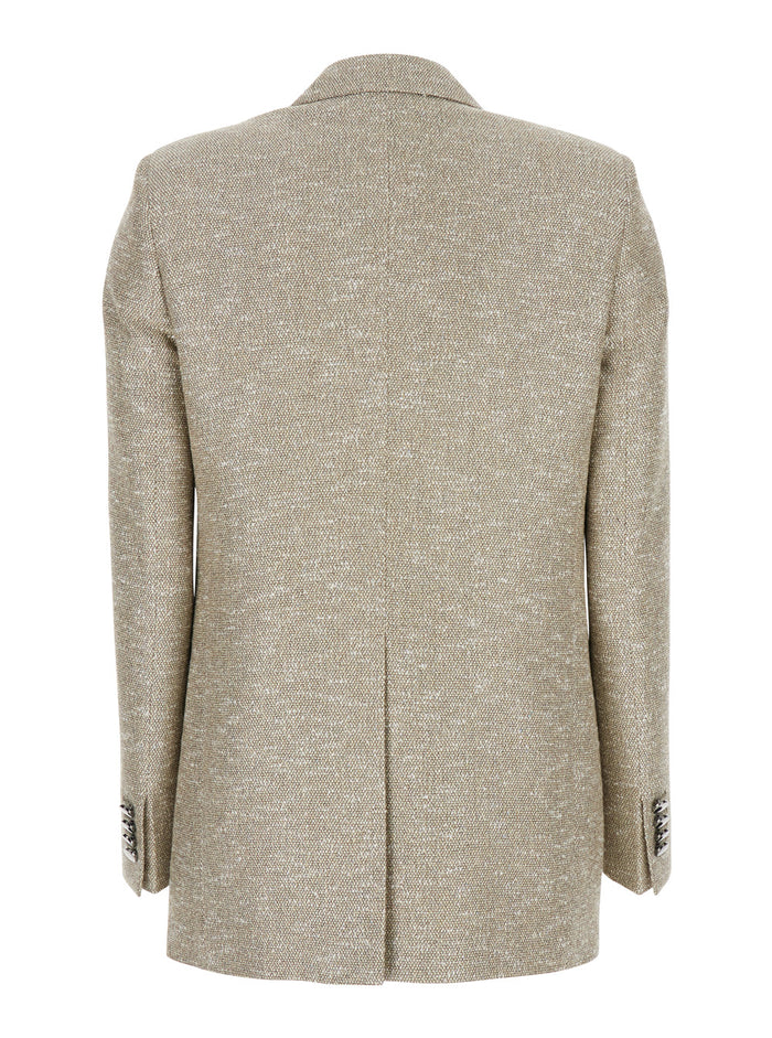 Beige Jacket With Pointed Lapels And Front Pockets Lurex Tweed Of Viscose Linen Blend Woman Blazers