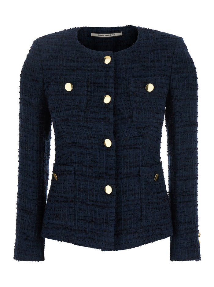 Beverly Blue Jacket With Metal Buttons Cotton Tweed Woman Blu Polyamide Viscose Blazers