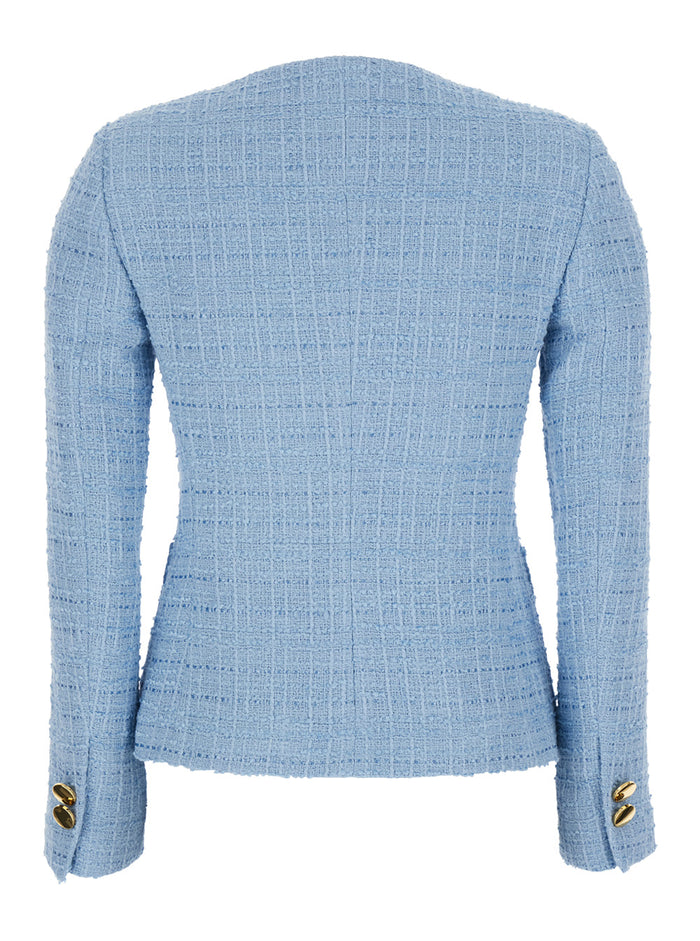 Beverly Light-Blue Jacket With Metal Buttons Cotton Tweed Woman Light Blue Polyamide Viscose Blazers