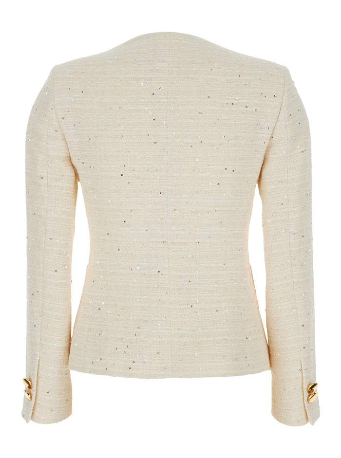 Beverly White Jacket With Metal Buttons Cotton Tweed Woman Blazers
