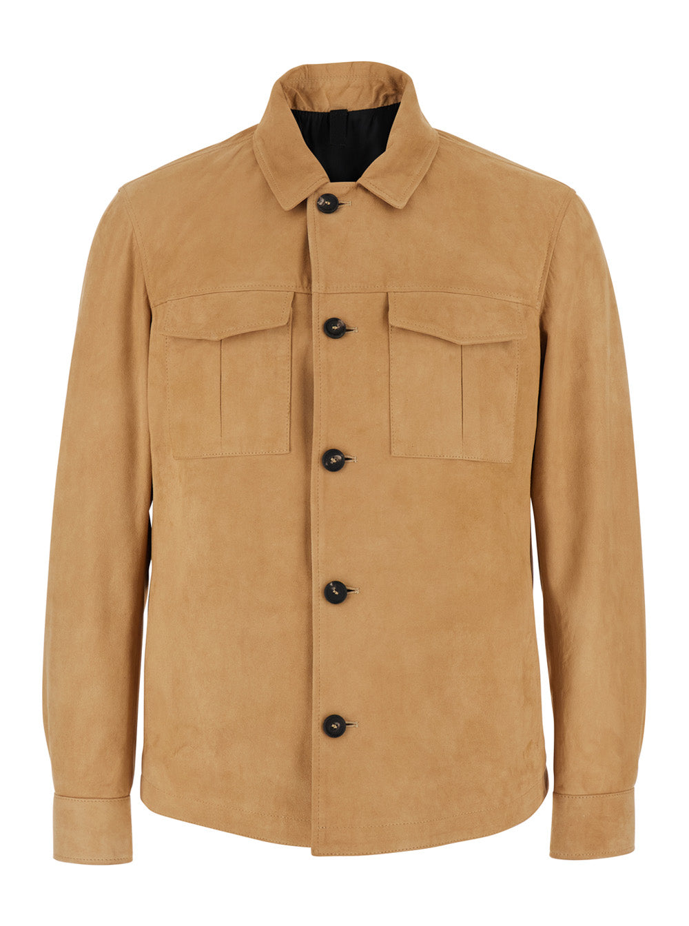 Beige Jacket with Classic Collar in Suede Man Lamb Leather Outerwear