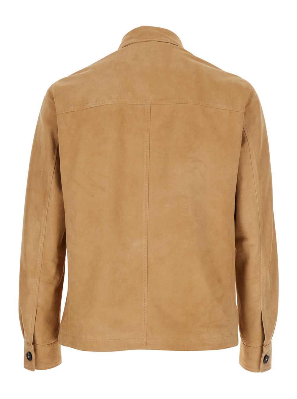 Beige Jacket with Classic Collar in Suede Man Lamb Leather Outerwear