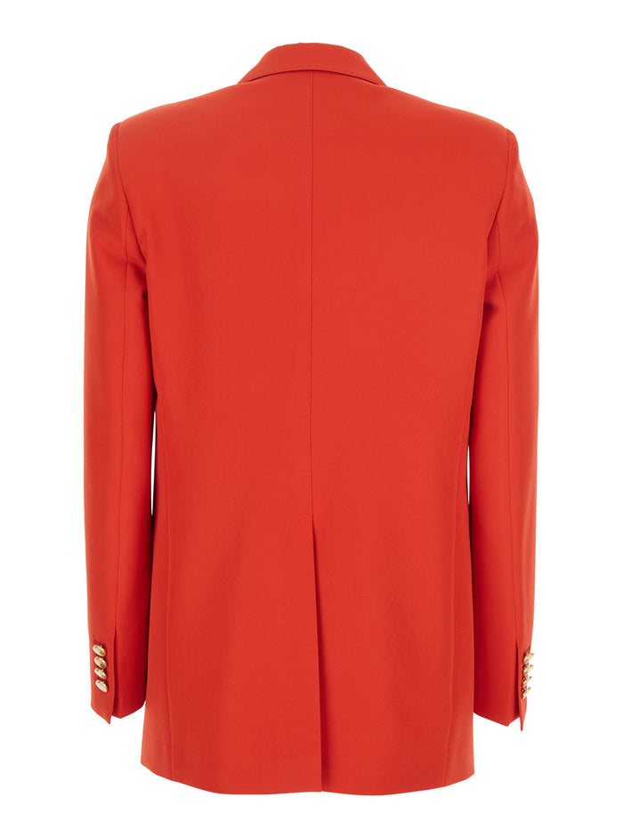 Red Double-breasted Jacket with Classic Lapels in Tech Fabric Woman Polyester Elastan Blazers