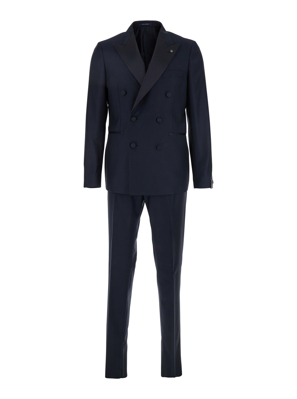 Blue Double-Breasted Tuxedo Suit With Covered Buttons Virgin Wool Man Blu Suits