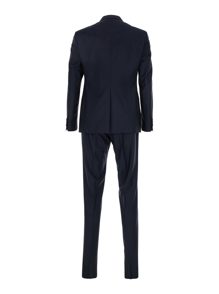 Blue Double-Breasted Tuxedo Suit With Covered Buttons Virgin Wool Man Blu Suits
