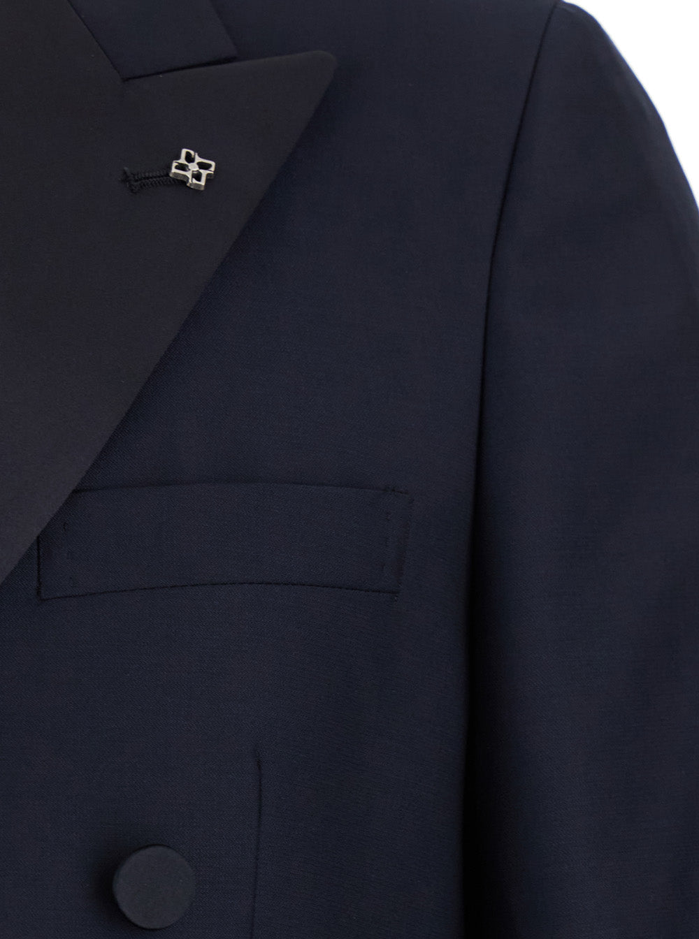 Blue Double-Breasted Tuxedo Suit With Covered Buttons Virgin Wool Man Blu Suits