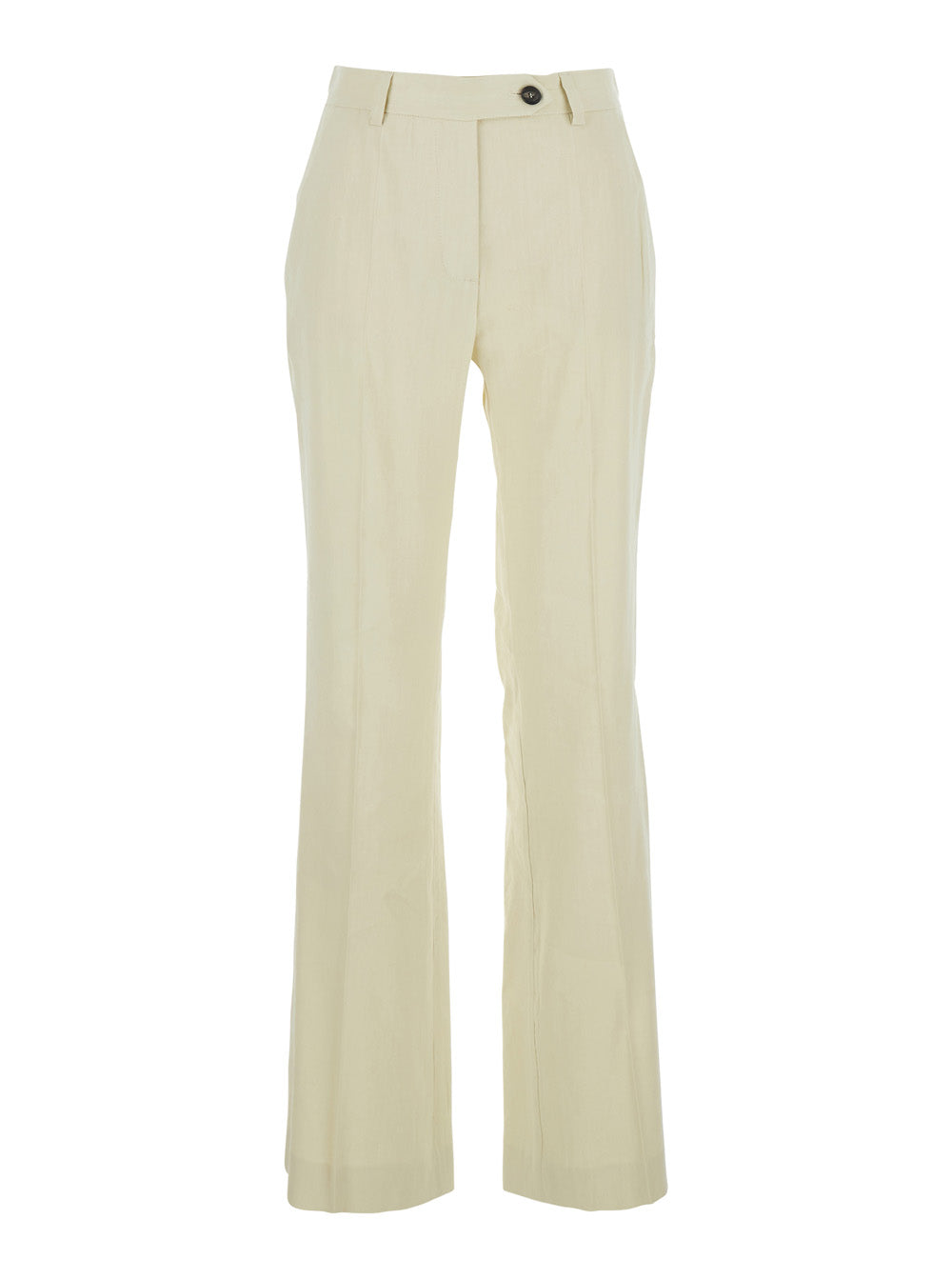 White Pants With Belt Loops Linen And Viscose Blend Woman Elastane Trousers