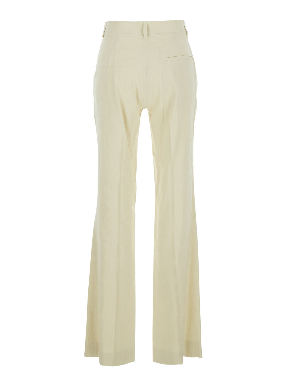 White Pants With Belt Loops Linen And Viscose Blend Woman Elastane Trousers