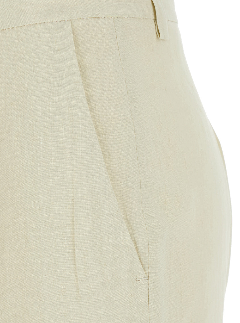 White Pants With Belt Loops Linen And Viscose Blend Woman Elastane Trousers